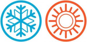 weather icons with sun and snowflake